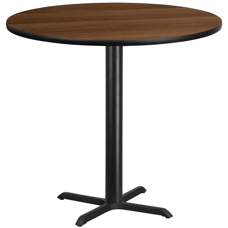 Flash High-Quality Furniture Stiles 42'' Round Walnut Laminate Table Top 33'' x 33'' Bar Hei...