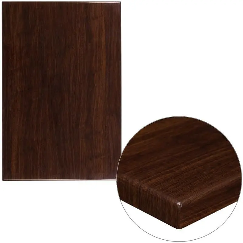 Flash Hi-Vis Furniture Glenbrook 30" x 45" Rectangular High-Gloss Walnut Resin Table Top 2" Thick Edge, TP-...