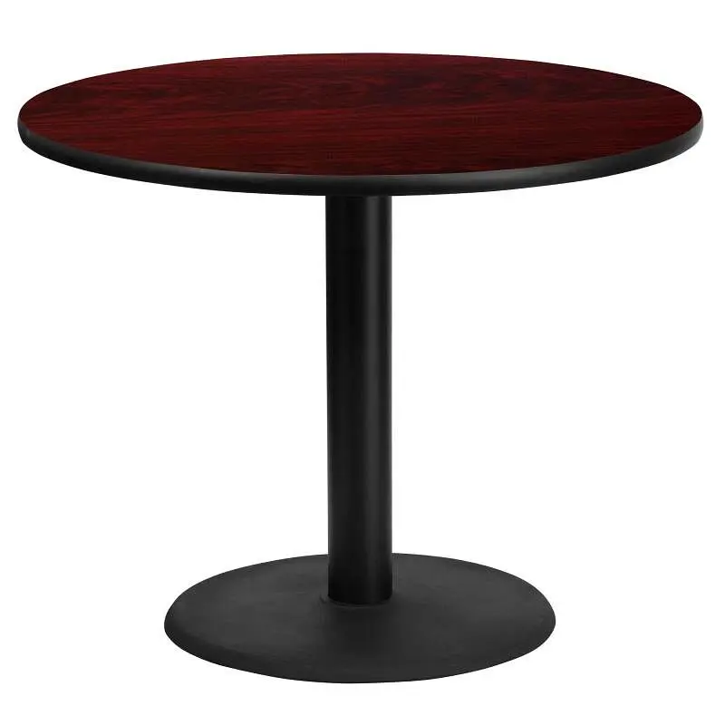 Flash Hi-Vis Furniture Graniss 36'' Round Mahogany Laminate Table Top 24'' Round Table Height Base, XU...