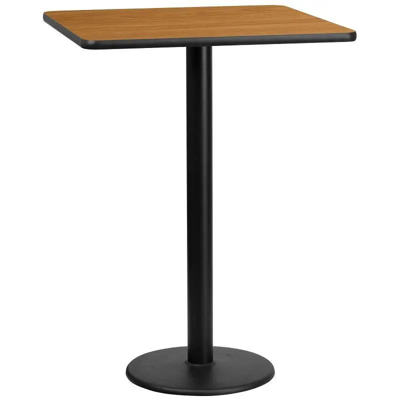 Flash Industrial-Strength Furniture Stiles 30'' Square Natural Laminate Table Top 18'' Round Bar Heigh...