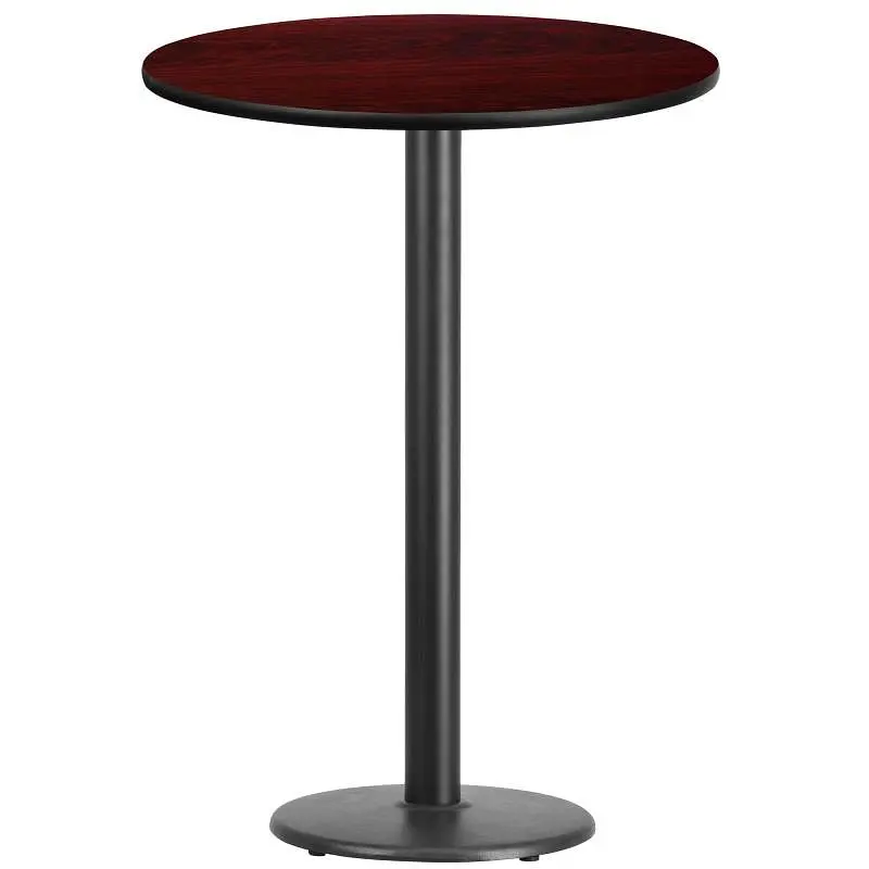 Flash Lightweight Furniture Stiles 30'' Round Mahogany Laminate Table Top 18'' Round Bar Height Table ...