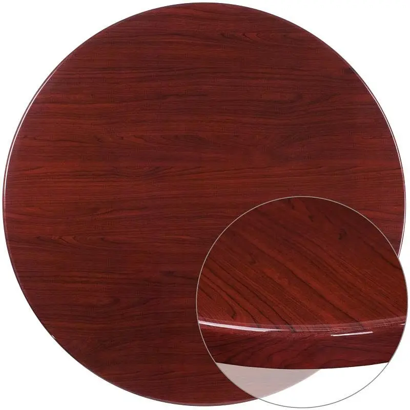 Flash Maximum-Strength Furniture Glenbrook 48'' Round High-Gloss Mahogany Resin Table Top 2'' Thick Dr...