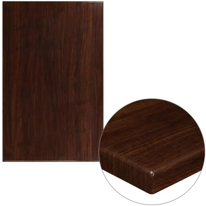 Flash Micro Furniture Glenbrook 30" x 48" Rectangular High-Gloss Walnut Resin Table Top 2" Thick Edge, TP-W...