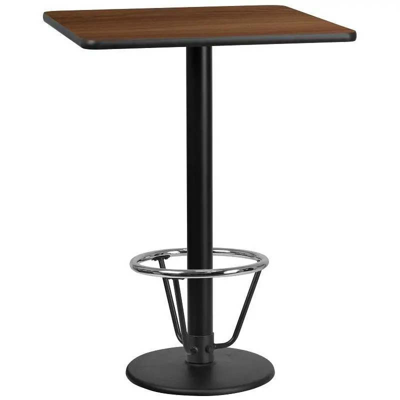Flash Original Furniture Stiles 30'' Square Walnut Laminate Table Top 18'' Round Bar Height Table Base...