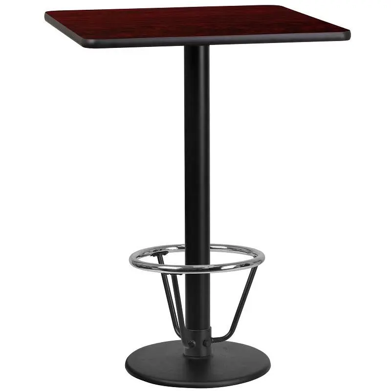 Flash Professional Furniture Stiles 24'' Square Mahogany Laminate Table Top 18'' Round Bar Height Tabl...