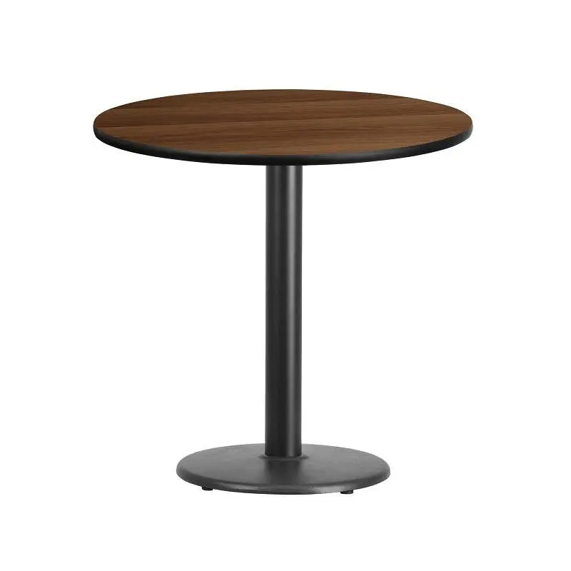 Flash Protected Furniture Graniss 30'' Round Walnut Laminate Table Top 18'' Round Table Height Base, X...