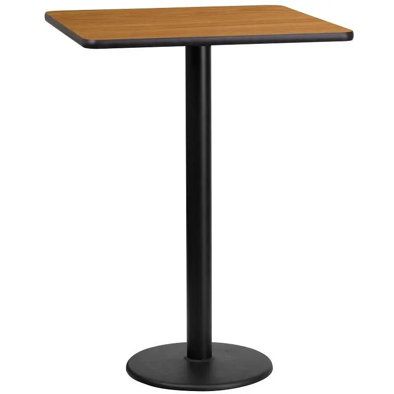 Flash Quick-Connect Furniture Stiles 24'' Square Natural Laminate Table Top 18'' Round Bar Height Tabl...