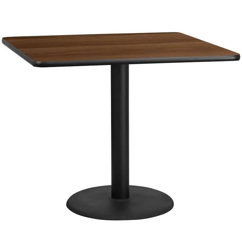 Flash Rapid Furniture Graniss 42'' Square Walnut Laminate Table Top 24'' Round Table Height Base, XU-W...