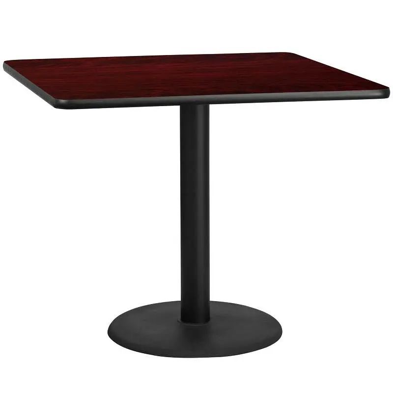 Flash Regular Furniture Graniss 42'' Square Mahogany Laminate Table Top 24'' Round Table Height Base, ...