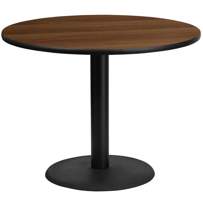 Flash Ribbed Furniture Graniss 42'' Round Walnut Laminate Table Top 24'' Round Table Height Base, XU-R...