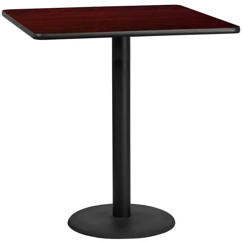 Flash Secure Furniture Stiles 42'' Square Mahogany Laminate Table Top 24'' Round Bar Height Table Base...