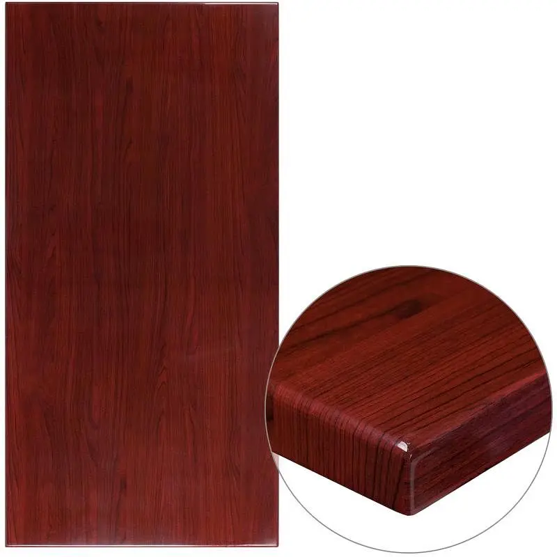 Flash Serrated Furniture Glenbrook 30" x 60" Rectangular High-Gloss Mahogany Resin Table Top 2" Thick Edge,...
