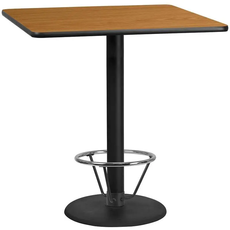 Flash Slim Furniture Stiles 42'' Square Natural Laminate Table Top 24'' Round Bar Height Table Base an...
