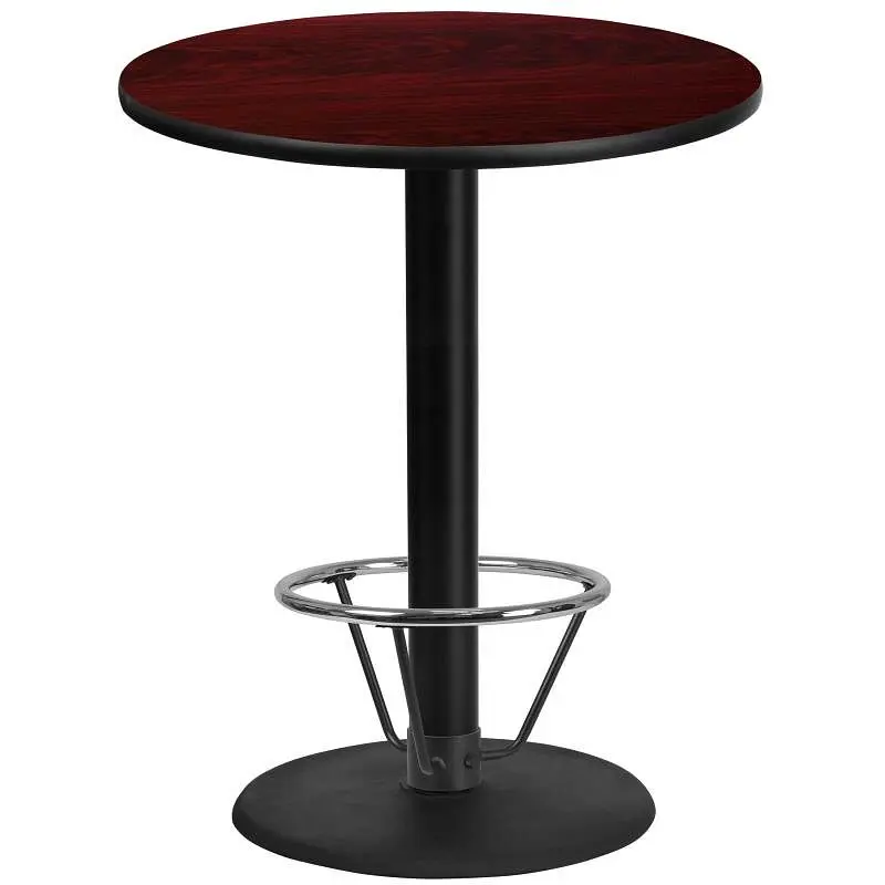 Flash Snap-On Furniture Stiles 36'' Round Mahogany Laminate Table Top 24'' Round Bar Height Table Base...