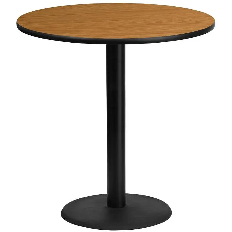 Flash Textured Furniture Stiles 42'' Round Raw Laminate Table Top 24'' Round Bar Height Table Base, XU...