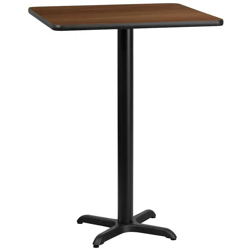 Flash Thick Furniture Stiles 24'' Square Walnut Laminate Table Top 22'' x 22'' Bar Height Ta...