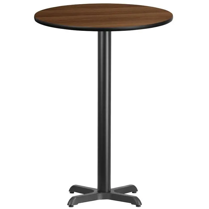 Flash Thick Furniture Stiles 30'' Round Walnut Laminate Table Top 22'' x 22'' Bar Height Tab...