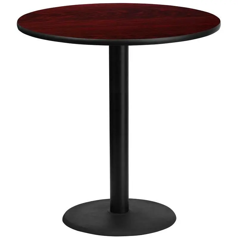 Flash Top-Tier Furniture Stiles 42'' Round Mahogany Laminate Table Top 24'' Round Bar Height Table Bas...