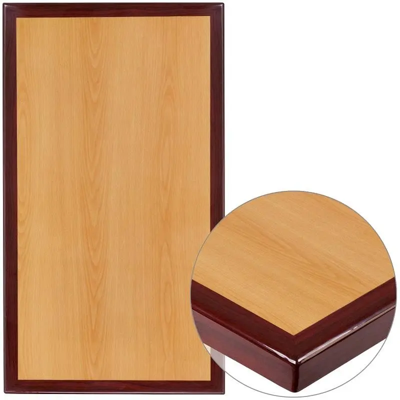 Flash Traditional Furniture Glenbrook 30" x 48" Rectangular 2-Tone High-Gloss Cherry Resin Table Top 2" Thi...