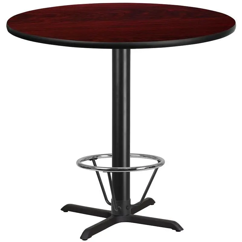 Flash Weatherproof Furniture Stiles 42'' Round Mahogany Laminate Table Top 33'' x 33'' Bar H...