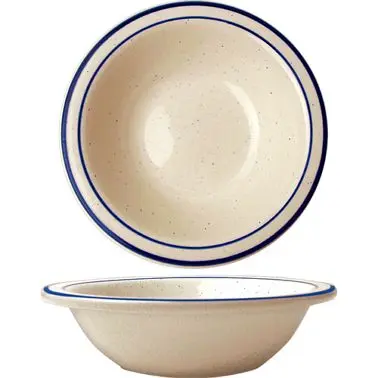 International Adjustable Tableware Danube Stoneware Blue Grapefruit Bowl (13oz), American Pure White Blue Band and Speckle...