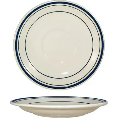 International All-Purpose Tableware Catania Stoneware Blue Saucer 6", American White Blue Band, Quantity: 36 pieces, ...