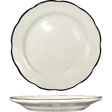 International Contemporary Tableware Sydney Stoneware Ebony Plate 7-3/8", American White Black Trim, Quantity: 36 pie...