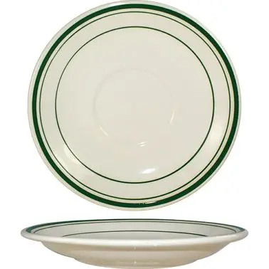 International Corrosion-Resistant Tableware Verona Stoneware Green .D. Saucer 5-1/8", American White Green Band, Quan...