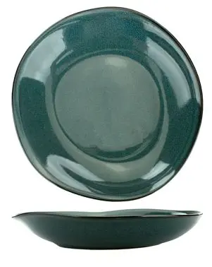 International Distinctive Tableware Luna Stoneware Midnight Blue Pasta/Rim Soup Bowl (20oz), Midnight Blue Black Trim and ...