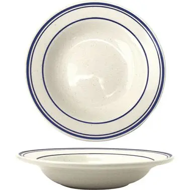 International Easy Tableware Danube Stoneware Blue Deep Rim Soup Bowl (10oz), American White Blue Band and Speckles, Quant...