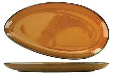 International Efficient Tableware Luna Stoneware Terracotta Platter 10" x 5-1/2", Terracotta Black Trim and Spec...