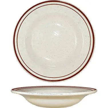International Expert Tableware Granada Stoneware Brown Deep Rim Soup Bowl (10oz), American Off-White Brown Band and Speckl...