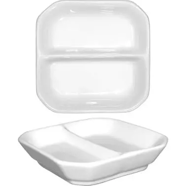 International Fortified Tableware Porcelain 2-Compartment Sauce Dish 5" x 1" (2.5oz), Bright White, Quantity: 36...