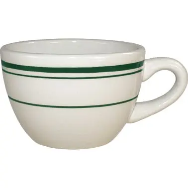 International High-Quality Tableware Verona Stoneware Green Low Cup (8oz), American White Green Band, Quantity: 36 pieces,...