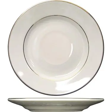 International High-Strength Tableware Florentine Stoneware Gold Band Saucer Glazed Foot, American Pure White Gold Band, Qu...