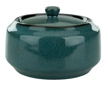 International High-Strength Tableware Luna Stoneware Midnight Blue Sugar Bowl lid (13oz), Midnight Blue Black Trim and Spe...