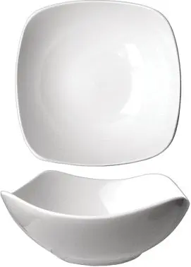 International Industrial-Strength Tableware Quad Porcelain Square Bowl Design 3 (25oz), European Snow White (Off White), Q...