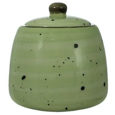 International Industrial-Strength Tableware Rotana Stoneware Lime Sugar Bowl lid (8oz), Lime Brown Trim and Speckles, Quan...
