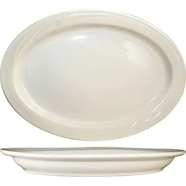 International Instant Tableware York Stoneware Platter 12" x 8-1/2", American Pure White (Ivory, Eggshell, Cream...