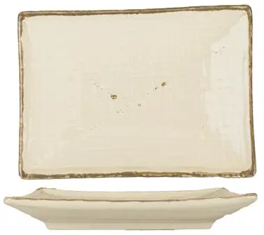 International King-Size Tableware Savannah Stoneware Khaki Rect Platter 6-3/4" x 4-3/4", Khaki Brown Trim and Sp...
