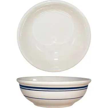 International Large Tableware Catania Stoneware Blue Nappie/Oatmeal (16oz), American White Blue Band, Quantity: 36 pieces,...