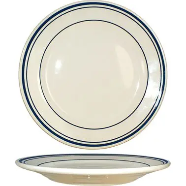 International Lightweight Tableware Catania Stoneware Blue Plate 12", American White Blue Band, Quantity: 12 pieces, ...
