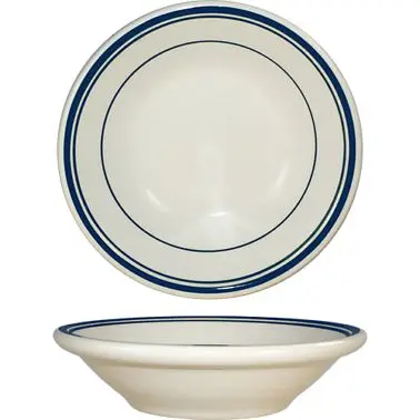 International Low-Profile Tableware Catania Stoneware Blue Fruit Bowl (5oz), American Ivory Blue Band, Quantity: 36 pieces...