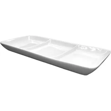International Medium Tableware Porcelain 3-Compartment Dish 16", Bright Off-White, Quantity: 24 pieces, FA3-16 Intern...