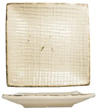 International Multipurpose Tableware Savannah Stoneware Khaki Square Plate 11-3/4", Khaki Brown Trim and Speckles, Qu...