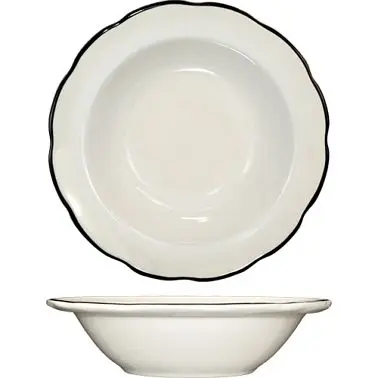 International Multi-Purpose Tableware Sydney Stoneware Black Grapefruit Bowl (8oz), American White Black Trim, Quantity: 3...