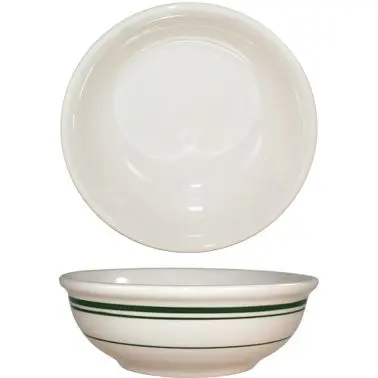 International Multipurpose Tableware Verona Stoneware Green Nappie/Oatmeal (13oz), American White Green Band, Quantity: 36...
