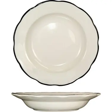International Non-Slip Tableware Sydney Stoneware Black Pasta Bowl (26oz), American White Black Trim, Quantity: 12 pieces,...