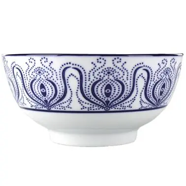 International Original Tableware Pacific Porcelain Blue Shanghai Bowl (56oz), Bright White Blue, Quantity: 12 pieces, SH-8...