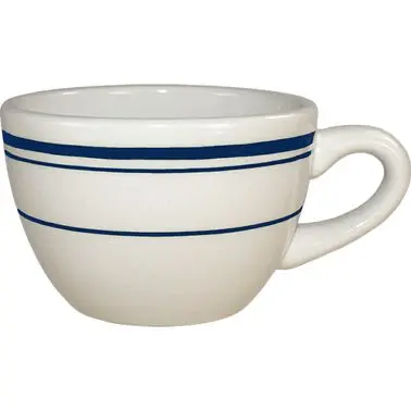 International Plug-and-Play Tableware Catania Stoneware Blue Low Cup (8oz), American Ivory Blue Band, Quantity: 36 pieces,...